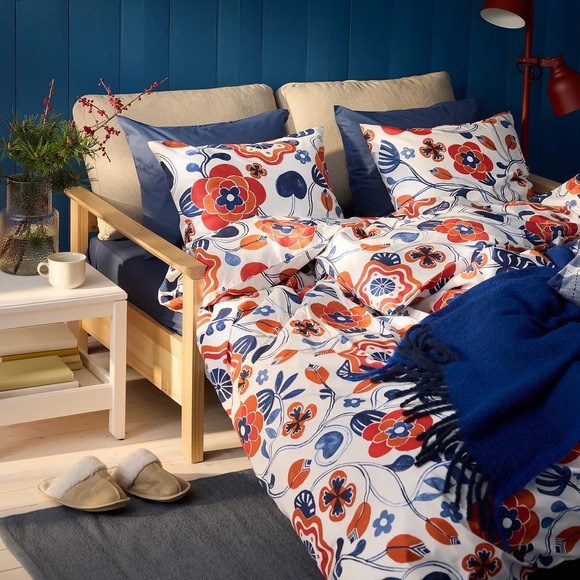 Floral Blue and Orange Bedding Set - Picture 1 of 5